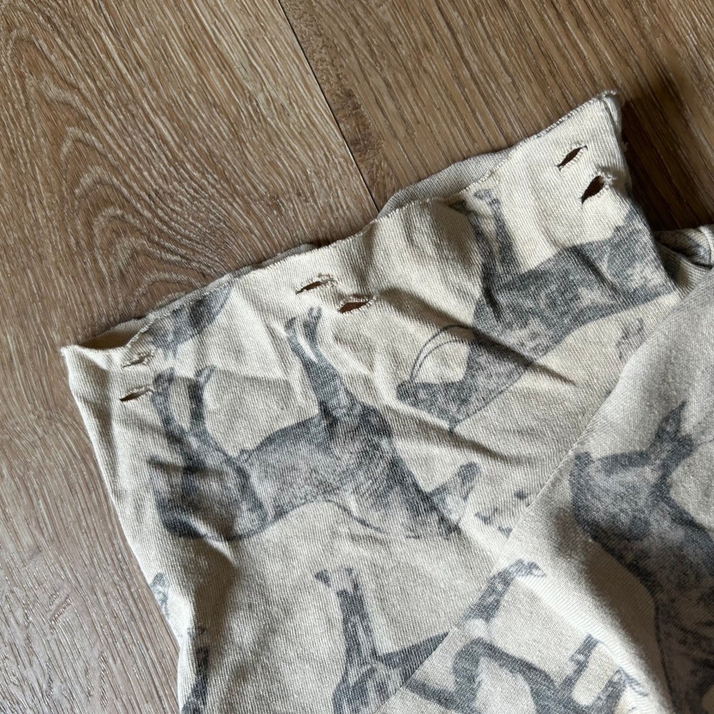 NWOT A Rare Bird Handmade Horse Print Pom Pom Trim Distressed T-Shirt Top Small - Picture 4 of 6
